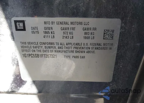 2015 Chevrolet Cruze 1Lt Auto z USA, uszkodzony, nr VIN 1G1PC5SB1F7267321